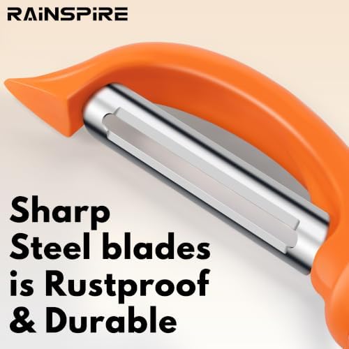 Rainspire Vegetable Peeler Potato Peelers for Kitchen, Sharp Stainless Steel Blades Veggie, Comfortable Handle Fruit Peeler, Carrot Peeler Apple Peeler Dishwasher Safe, Orange, 1-Pack - Image 3