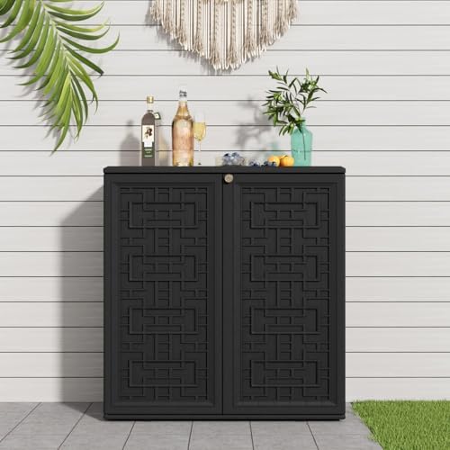 KINYING Outdoor Storage Cabinet Waterproof, Resin 62 Gallon Deck Box for Patio Furniture Cushions, Garden Tools, Pool Tools and Kids’ Toys (Black with 1 Shelving) - Image 2