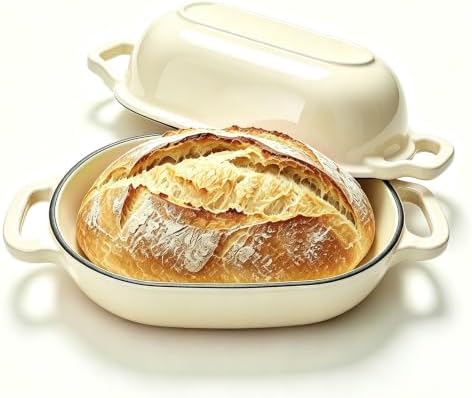 Oval Cast Iron Dutch Oven, Sourdough Bread Baking Pan with Lid, White by JINCHUFURI