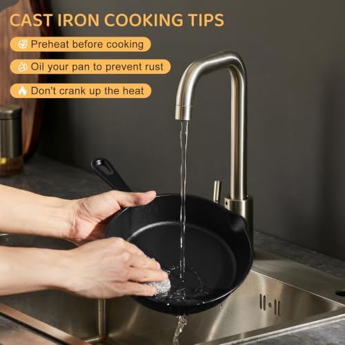 EWFEN Cast Iron Skillet 8 Inch, Pre-Seasoned Frying Pan, Heavy-Duty Professional Restaurant Chef Quality Cookware with Drip Spout, Indoor & Outdoor Use, Compatible with Oven, Stove, Grill & Campfire - Image 6