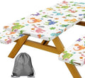 Funny Dinosaur Picnic Table Cover with Bench Covers and Bag, Camping Essentials, Animal Waterproof Windproof Fabric, Fitted Tablecloth Cover with Elastic Edge, for Indoor & Outdoor, 3 PCS, 30x72 Inch by Xguatan
