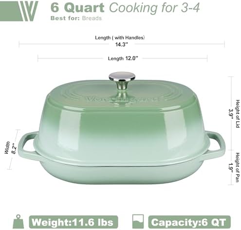 VORRINGARD Enameled Cast Iron Dutch Oven Pot with Dome Lid, Oval Bread Oven for Homemade Sourdough Bread Baking, Oven Safe up to 500°F, 6 Quart, Green - Image 2