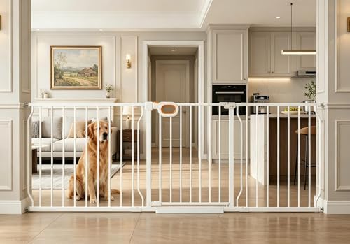 71.6-76.4 Inch Extra Wide Baby Gate with Door for Stairs Doorways by HOOOEN