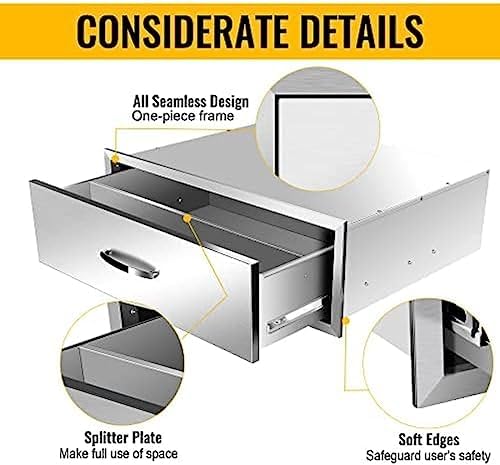 BBQ Outdoor Kitchen Drawers Stainless Steel 3-Drawer BBQ Drawer Enclosed Built-in Drawer Flush Mount for Outdoor Kitchens & BBQ Islands,30Wx23Dx10H - Image 5