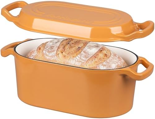 VORRINGARD Oval Dutch Oven Pot with Lid, Enamel Coating Cast Iron Bread Pans for Homemade Sourdough Bread Baking, Cooking, 4 Quart, Yellow by Unknown