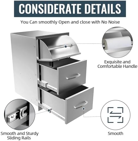 Outdoor Kitchen Drawers Stainless Steel, BBQ Drawer Inserts for Built-in Patio Grill Station, 17''W x 30''H x 21''D - Image 6