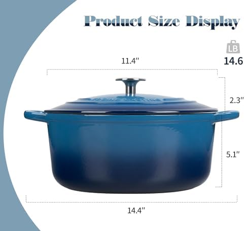 EDGING CASTING Enameled Cast Iron Dutch Oven Pot with Lid, 7 Quart, Round Dutch Ovens for Bread Baking, Bread Oven, Oven Safe up to 500°F, Lake Blue - Image 3