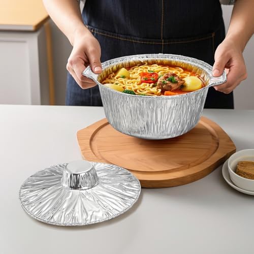 Frcctre 10 Pcs Disposable Aluminum Pot with LidS, Disposable 2 Liter Round Aluminum Foil Pan Food Container for Camping Vacation Trips Picnic Heating Cooking - Image 7