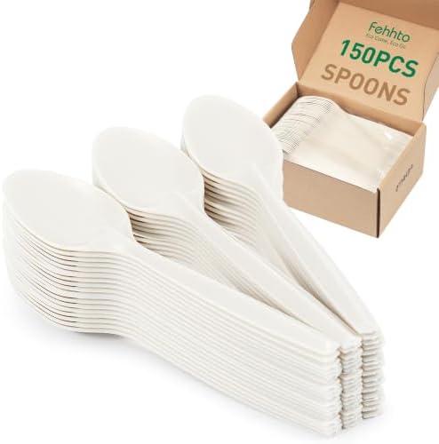 150 pcs 100% Compostable Spoons, 7 Inch Disposable Cornstarch Spoons by FEHHTOEco-friendlyLiving