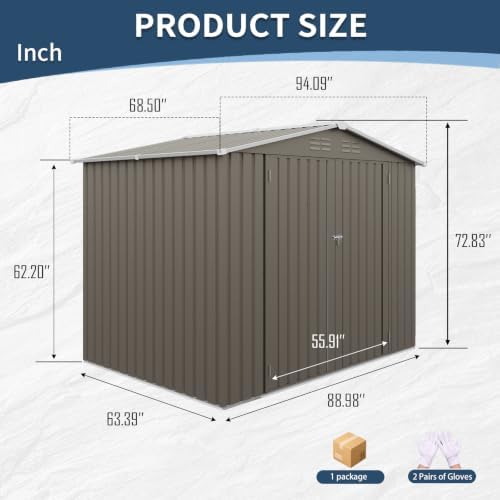 8X6 FT Outdoor Metal Storage Shed,Steel Panel Tool House,Grey - Image 5