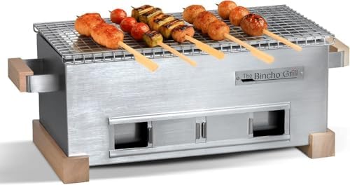 The Bincho Grill 16" Mini Yakitori Grill – Stainless Steel Mini Tabletop Charcoal BBQ with Charcoal Box, Optimized Airflow & Cool-Touch Base - Perfect for Japanese Grilling, Skewers, Meat, Seafood by TheBinchoGrill