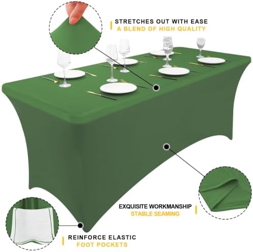 Smiry 2Pack Spandex Table Cloth 6FT, Elastic Fitted Olive Green Tablecloth - Image 2