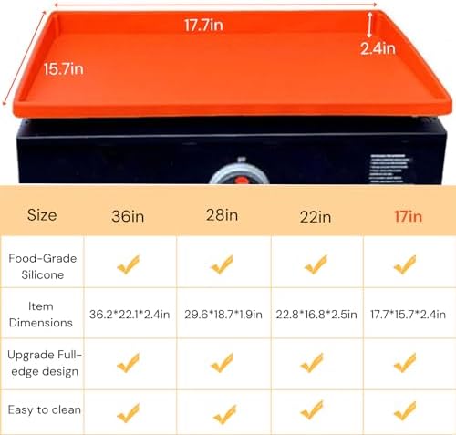 17 Inch Griddle Cover Mat for Blackstone Griddle, Full Wrap-Around Protection Griddle Accessories, Food Grade Silicone Grill Mat, Orange - Image 3