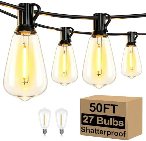 Brightever 50FT Outdoor String Lights 27 Bulbs, Waterproof Patio Lights by Brightever