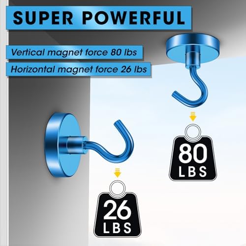 VNDUEEY Cruise Must Haves, 80 Lbs Magnetic Hooks, Cruise Magnets for Door, Travel Essentials, Magnetic Hooks for Hanging, Magnetic Hanger for Refrigerator, Kitchen, Classroom,Garage (Blue, Pack of 10) - Image 2