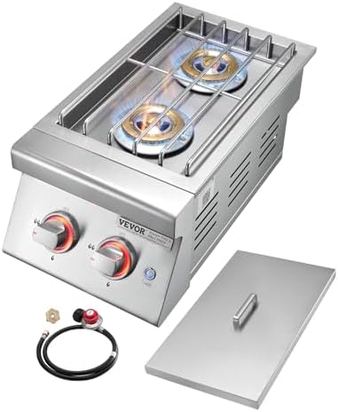 VEVOR Double Grilling Side Burners, 2 x 17,000BTU Liquid Propane Side Burner for Outdoor Kitchen, Convertible to Natural Gas, 304 Stainless Steel Built-in Double Burners with LED for BBQ Grill Island by VEVOR