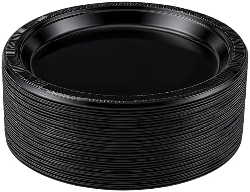 Plastic Plates 9 Inch Plastic Solid Round Party Dessert Dinner Plates for Weddings Party BBQs Birthday Camping and Anniversary (50, Black) by Unknown