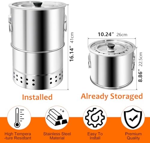 Stainless Smokeless Charcoal Grills Surround Charcoal Barrel Grill 360° Smokeless Outdoor Barbecue Grill for Travel for Travel, Outdoor Cooking and BBQ, Camping Grill Picnic Patio Backyard - Image 2