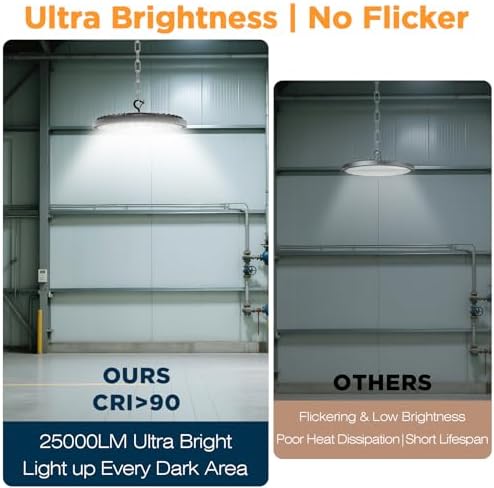 160W UFO High Bay LED Shop Lights, 6 Pack 25000LM Garage Lights - Image 6