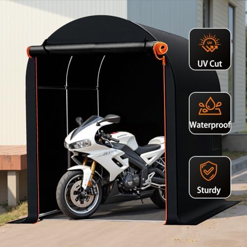 Bike Storage Shed Tent, Outdoor Bicycle Motorcycle Storage Shed with 210D Oxford Fabric PU2000 Waterproof for 2-5 Bikes, Bike Covers Shelter for Garden Tools, Toys, Lawn Mower (Black, Round L Size) - Image 3