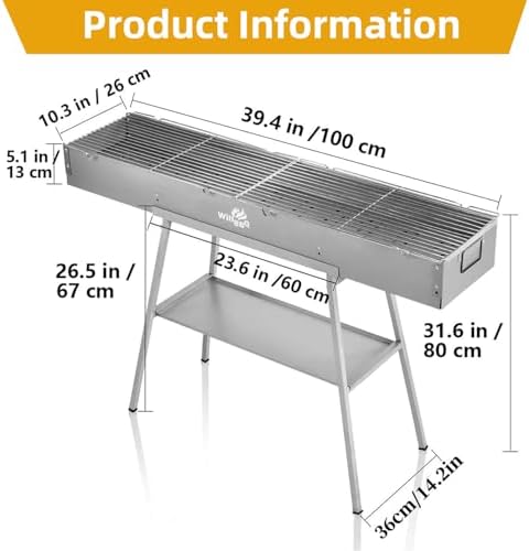 WILLBBQ Charcoal Grill, Portable BBQ Grill with Removable Stand & Shelf - Image 4