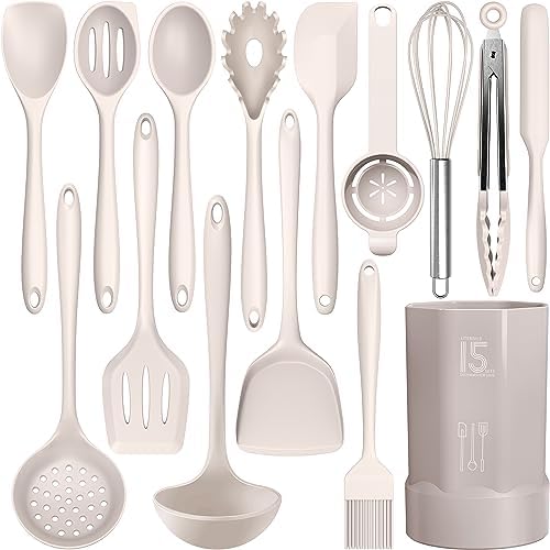AOTHOD Silicone Cooking Utensils Set - 446°F Heat Resistant Kitchen Utensils,Turner Tongs,Spatula,Spoon,Brush,Whisk,Kitchen Utensil Gadgets Tools Set for Nonstick Cookware,Dishwasher Safe (BPA Free) by Safeandsuitableforuse