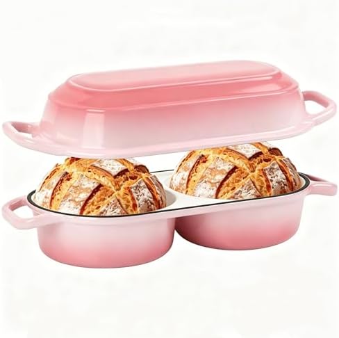 Mini Double Dutch Oven For Sourdough Bread Baking, 2.2QT Enameled Cast Iron by ONKO