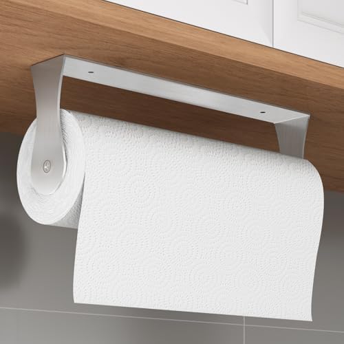 Paper Towel Holder Under Cabinet, Wall Mount, Adhesive or Drilling, Silver by Awarmhome