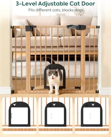 Babelio Dog Gate with Adjustable Cat Door, CatPrivilege III, 29-43" - Image 2