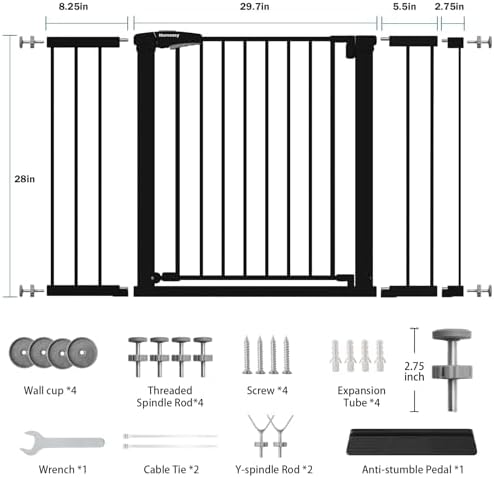 Mumeasy 29.7–48" Baby Gate for Stairs, Dog Gate for Doorways, Auto Close Child Gate, Indoor Safety Pet Gate with Walk Thru Door, Easy Install Pressure Mounted Extra Wide Gate for Kitchen, House, Black - Image 2