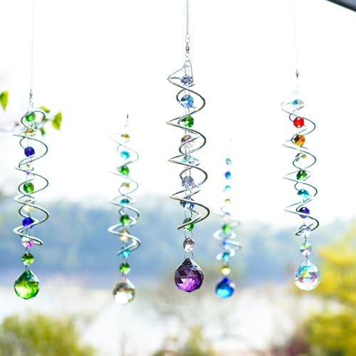 5 Pack Crystal Suncatcher Gazing Ball Spiral Wind Spinner Garden Decor - Image 3