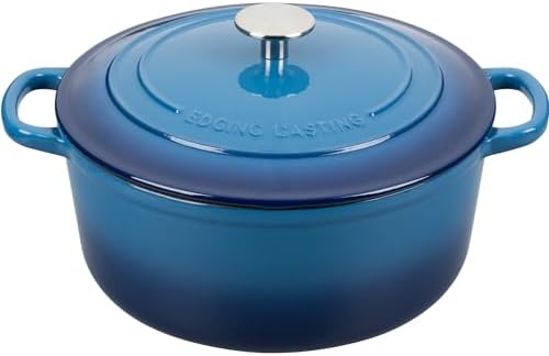 EDGING CASTING Enameled Cast Iron Dutch Oven Pot With Lid for Cooking, Bread Baking, Bread Oven, 5.5 Quart, Lake Blue by EDGINGCOOKWARE