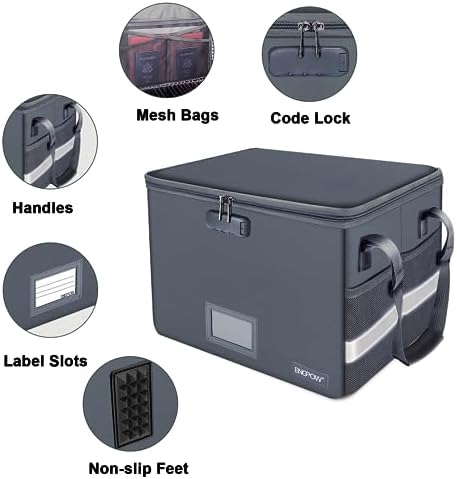 ENGPOW File Box with Lock, Fireproof Document Box with Zipper Lid, Collapsible File Organizer Storage Filing Cabinet with Handle, Portable Home Office Safe for Hanging Letter/Legal Folders, Grey - Image 4