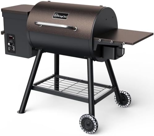 KingChii 456 SQ.IN Pellet Grill Smoker with Side Shelf, 8 IN 1 BBQ Grill with PID Temperature Control for Outdoor Cooking, BBQ Camping and Patio-Brown by KingChii