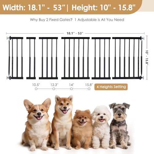 10''-15.8'' Height Adjustable Dog Gate, 18"-53" Wide Short Dog Gate - Image 4