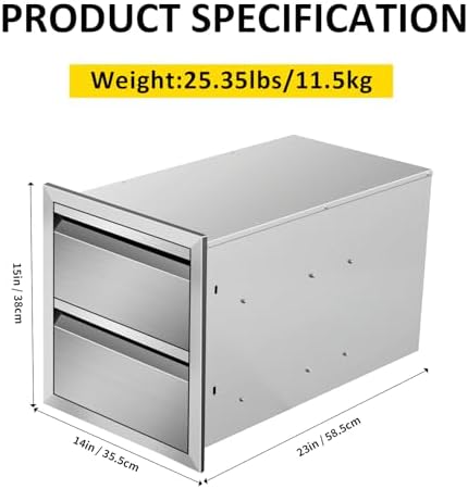Outdoor Kitchen Drawers 14" W x 15"H x 23"D Double BBQ Drawers Stainless Steel Built-in Drawer for Outdoor Kitchen Island, Patio Grill Station - Image 2