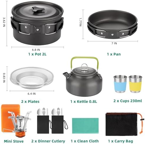 18pcs Camping Cookware Kit, Nonstick Pots Pans and Kettle Set - Image 6
