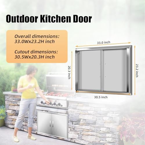 BBQ Access Double Doors 33Wx23H Flush Mount Stainless Steel Outdoor Kitchen Door for Outside Cabinets and BBQ Island - Image 2