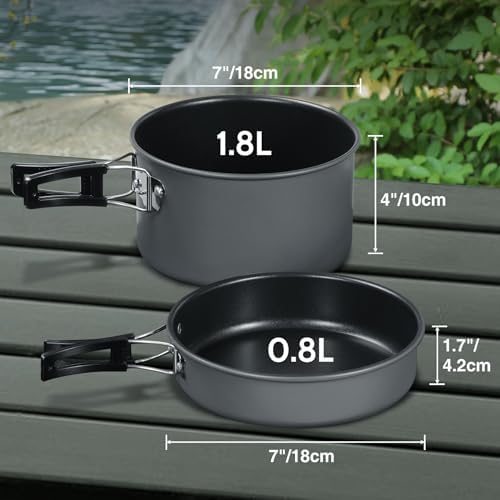 REDCAMP 6/10/11/12/14/15/19 PCS Camping Cookware Mess Kit Camping Gear Campfire Utensils Lightweight Stackable Pot Pan Bowls Soup Spoon with Storage Bag for Camping, Backpacking, Outdoor Cooking - Image 3