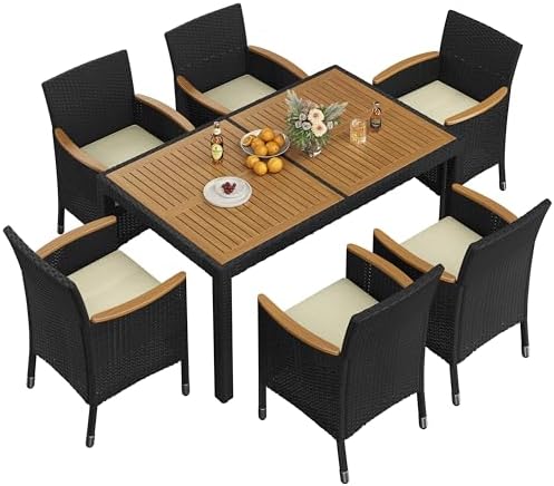 Yaheetech 7 Piece Patio Furniture Set, Outdoor Dining Acacia Wood Table Top by Yaheetech