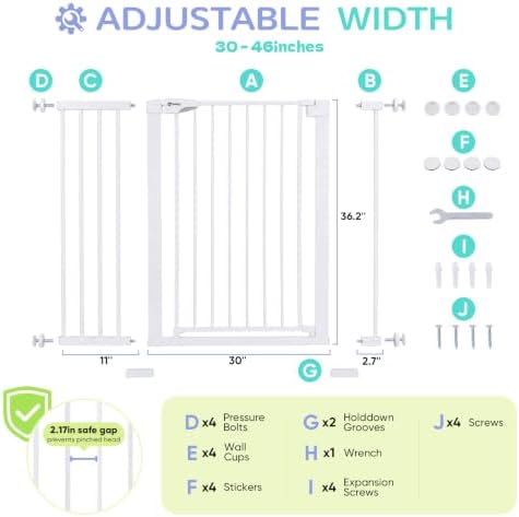 Sekey 36.2" Tall Baby Gate for Stairs, 30-46" No Drilling Dog Gate - Image 6