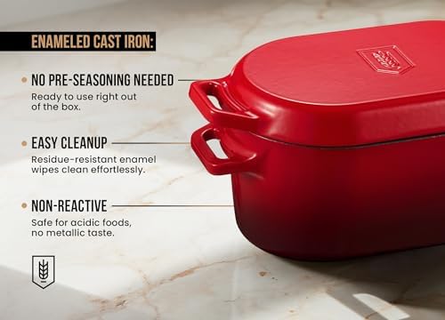 Kook Oval Dutch Oven, for Bread Baking, Sourdough Loaf Pan, Dual Handles, Enameled Cast Iron, with Sling, Dishwasher Safe, 3.4 Qt, Cherry Ombre - Image 5