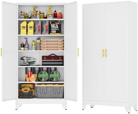 GAIOUS 75'' Tall Metal Garage Storage Cabinet,File Cabinet with 2 Doors and 5 Adjustable Shelves, Outdoor Steel Tool Cabinet for Home,Office,Warehouse,Garage,White by GAIOUS