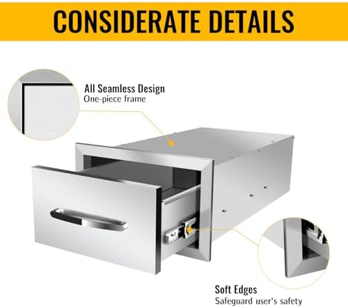 Outdoor Kitchen Drawers, Box Frame Style Flush Mount BBQ Drawer w/Stainless Steel Handle, BBQ Island Drawers For Patio Grill Station,Single Drawer - Image 5