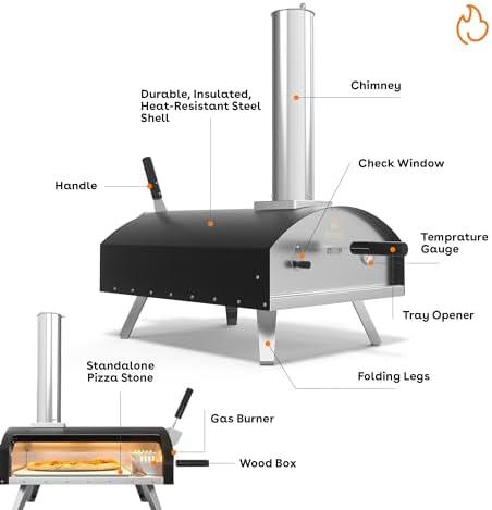 Stoke 16 Inch Outdoor Pizza Oven – Wood Pellet Portable Pizza Oven for Backyard, Camping, or Tailgating – Stainless Steel Multi-Fuel Oven with Pizza Stone & Accessories - Image 5