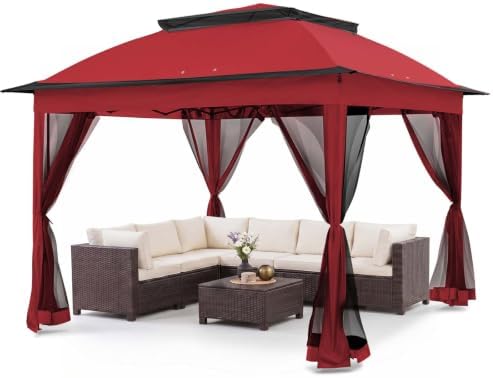 COOS BAY 11x11 Pop Up Gazebo with Netting, Canopy Tent, Red by COOSBAY
