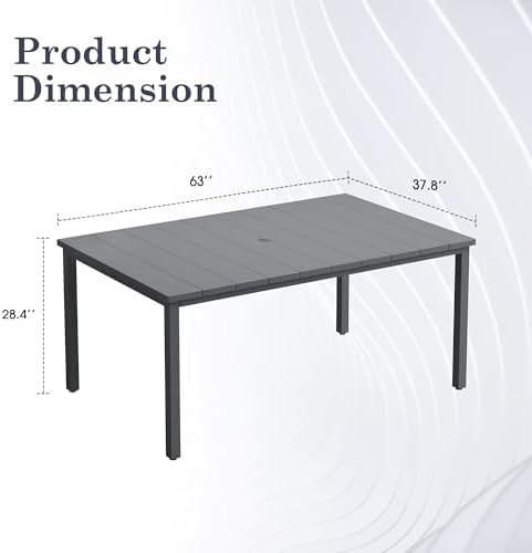 Outdoor Dining Table for 6, 63" Rectangle Outdoor Table with Adjustable Umbrella Hole, All-Weather Metal Patio Dining Table for Lawn Garden Backyard Deck, Dark Grey - Image 2