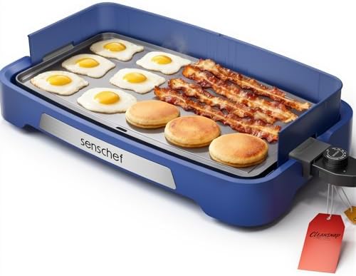 Cleansnap Everyday Electric Griddle,The Ultimate Gift for Family Feasts - 20” Nonstick Grill with Foldable Anti-Mess Shield, Rapid 1700W Heat&PPG Ceramic Coating, Dishwasher Safe, Ocean Blue by senschef