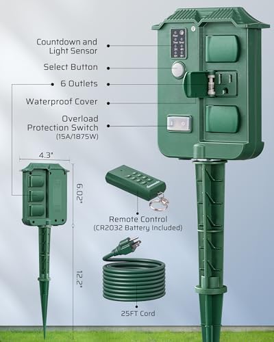 DEWENWILS Outdoor Power Stake Timer with 25 FT Extension Cord - Image 7