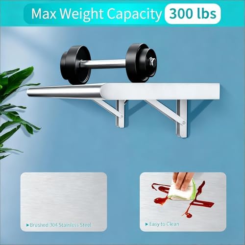 Concession Shelf 48"L x 12"W，22 gauge ASTM 304 Stainless Steel Folding Serving Food Shelves ，Wall Mount Shelving , Stainless Steel Shelf For Food Truck, grill area,BBQ working table, Restaurant .NSF - Image 4